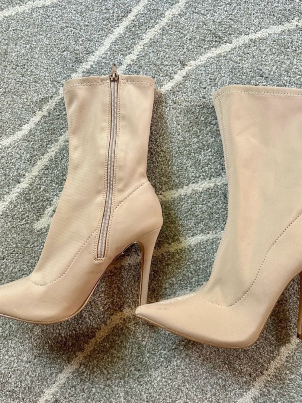 Fashion Nova Nude Stretch Calf High Heel Boots